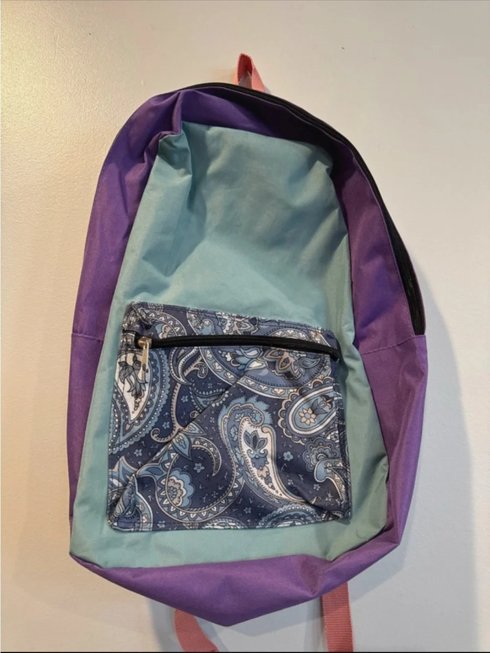 Purple & Teal Backpack with Paisley Front Pocket